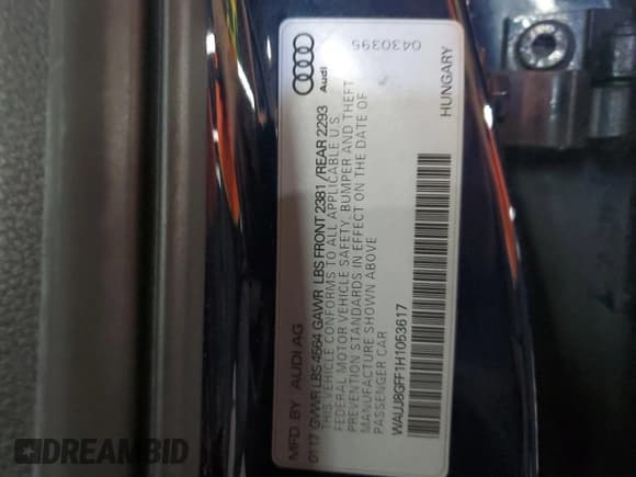 ✅ 2017 Audi A3 Premium Plus • VIN: WAUJ8GFF1H1053617 • Lot: 90661055. Listed on Copart with 60,892 mi. Free auction sales archive from the USA and detailed vehicle history report at DreamBid. Image 12.