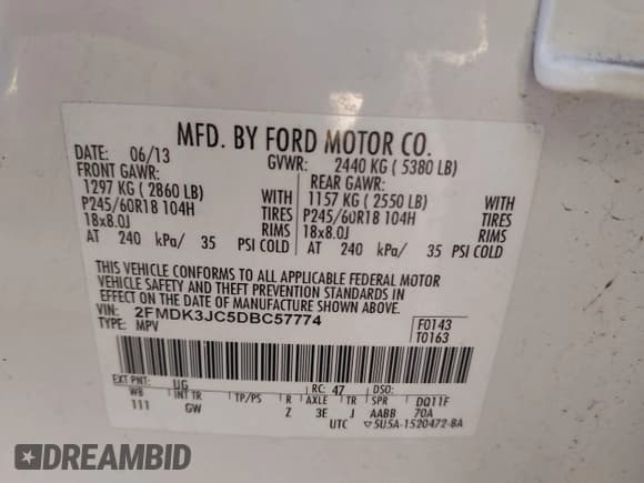 ✅ 2013 Ford Edge SEL • VIN: 2FMDK3JC5DBC57774 • Лот: 43531931. Опубликован ранее на IAAI с пробегом 145 471 миль. Бесплатный доступ к архиву аукционных продаж из США и подробный отчёт об истории автомобиля на DreamBid. Изображение 9.