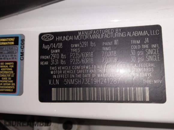 ✅ 2009 Hyundai Santa Fe Limited • VIN: 5NMSH73E19H241287 • Lot: 43895672. Listed on IAAI with 169,199 mi. Free auction sales archive from the USA and detailed vehicle history report at DreamBid. Image 9.