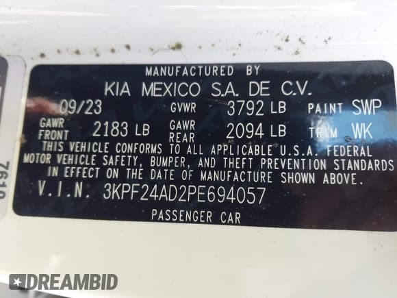 ✅ 2023 Kia Forte LXS • VIN: 3KPF24AD2PE694057 • Lot: 41973612. Wystawiony na IAAI z przebiegiem 18 051 mil. Bezpłatny archiwum sprzedaży aukcyjnych z USA i szczegółowy raport historii pojazdu na DreamBid. Zdjęcie 9.