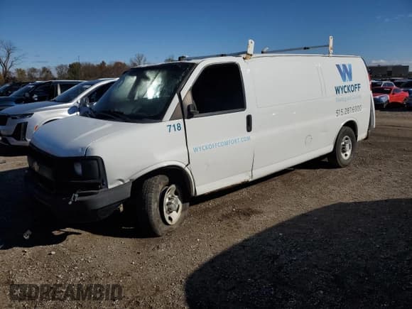 ✅ 2013 Chevrolet Express Cargo • VIN: 1GCWGGCA4D1147702 • Lot: 92169585. Listed on Copart with Not provided. Free auction sales archive from the USA and detailed vehicle history report at DreamBid. Image 1.