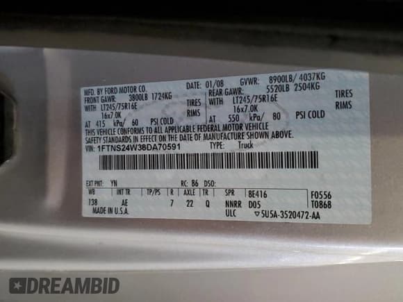 ✅ 2008 Ford Econoline Cargo Commercial • VIN: 1FTNS24W38DA70591 • Lot: 81156814. Listed on Copart with 106,713 mi. Free auction sales archive from the USA and detailed vehicle history report at DreamBid. Image 13.