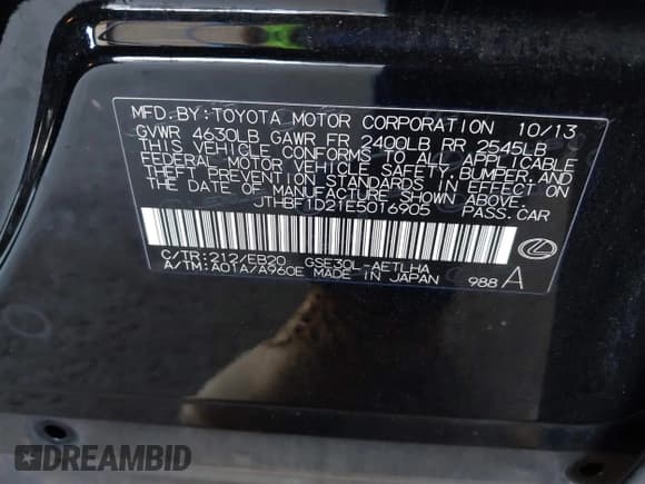 ✅ 2014 Lexus IS 250 • VIN: JTHBF1D21E5016905 • Lot: 43209886. Listed on IAAI with 172,652 mi. Free auction sales archive from the USA and detailed vehicle history report at DreamBid. Image 9.