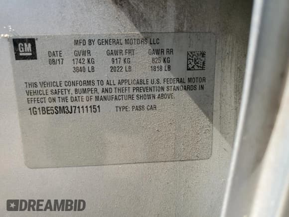 ✅ 2018 Chevrolet Cruze LT • VIN: 1G1BE5SM3J7111151 • Lot: 62748995. Listed on Copart with 110,698 mi. Free auction sales archive from the USA and detailed vehicle history report at DreamBid. Image 12.