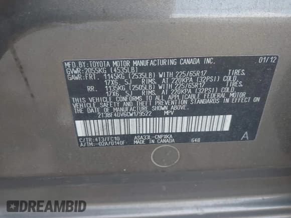 ✅ 2012 Toyota RAV4 • VIN: 2T3BF4DV6CW179522 • Лот: 42268602. Опубликован ранее на IAAI с пробегом 162 308 миль. Бесплатный доступ к архиву аукционных продаж из США и подробный отчёт об истории автомобиля на DreamBid. Изображение 9.