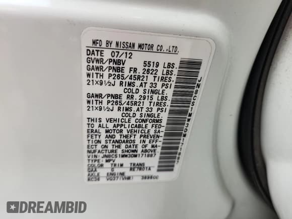 ✅ 2013 Infiniti FX • VIN: JN8CS1MW3DM171887 • Lot: 64865155. Wystawiony na Copart z przebiegiem Nie podano. Bezpłatny archiwum sprzedaży aukcyjnych z USA i szczegółowy raport historii pojazdu na DreamBid. Zdjęcie 13.