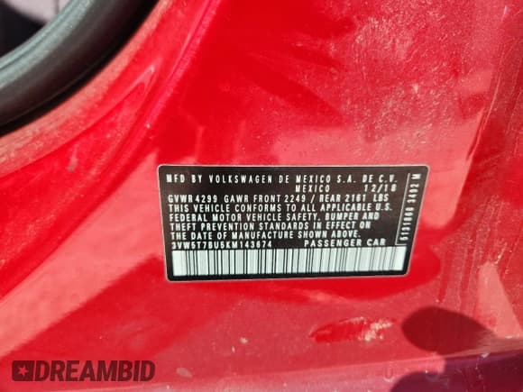 ✅ 2019 Volkswagen Jetta S • VIN: 3VW5T7BU5KM143674 • Lot: 80318995. Listed on Copart with 170,971 mi. Free auction sales archive from the USA and detailed vehicle history report at DreamBid. Image 12.