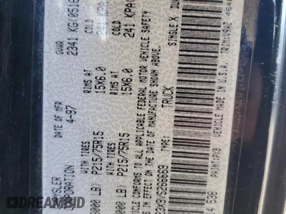 ✅ 1997 Dodge Dakota • VIN: 1B7GL23X9VS266669 • Lot: 88484135. Wystawiony na Copart z przebiegiem 203 755 mil. Bezpłatny archiwum sprzedaży aukcyjnych z USA i szczegółowy raport historii pojazdu na DreamBid. Zdjęcie 15.
