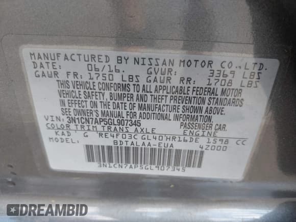 ✅ 2016 Nissan Versa S Plus • VIN: 3N1CN7AP5GL907345 • Lot: 42329044. Wystawiony na IAAI z przebiegiem 111 695 mil. Bezpłatny archiwum sprzedaży aukcyjnych z USA i szczegółowy raport historii pojazdu na DreamBid. Zdjęcie 9.