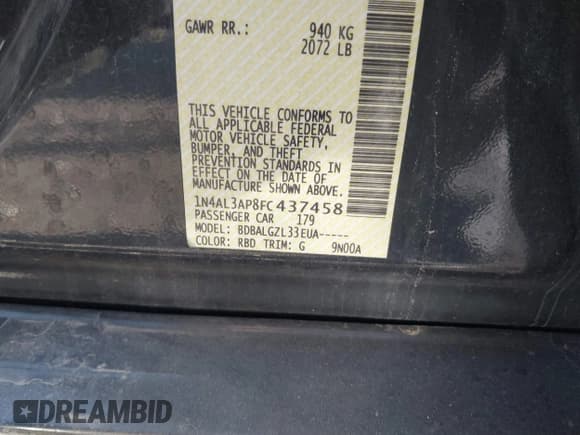 ✅ 2015 Nissan Altima S • VIN: 1N4AL3AP8FC437458 • Лот: 43797714. Опубликован ранее на IAAI с пробегом 182 299 миль. Бесплатный доступ к архиву аукционных продаж из США и подробный отчёт об истории автомобиля на DreamBid. Изображение 9.