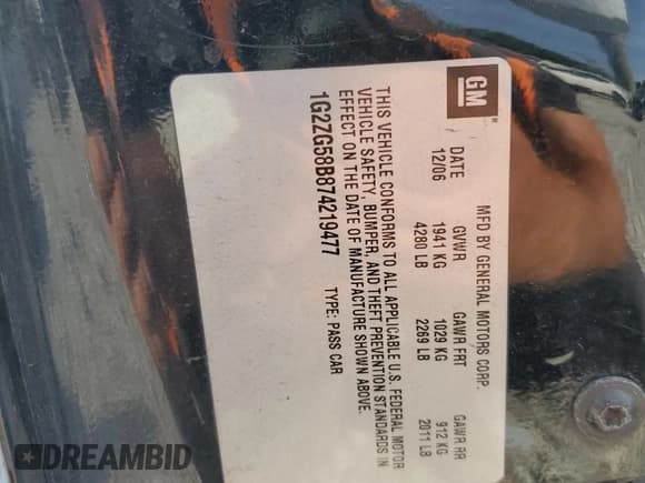 ✅ 2007 Pontiac G6 G6 • VIN: 1G2ZG58B874219477 • Лот: 65520365. Опубликован ранее на Copart с пробегом 199 101 миль. Бесплатный доступ к архиву аукционных продаж из США и подробный отчёт об истории автомобиля на DreamBid. Изображение 12.