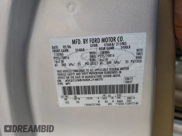 ✅ 2006 Mercury Mariner Hybrid • VIN: 4M2CU98H06KJ14670 • Lot: 45151655. Wystawiony na Copart z przebiegiem 103 656 mil. Bezpłatny archiwum sprzedaży aukcyjnych z USA i szczegółowy raport historii pojazdu na DreamBid. Zdjęcie 15.