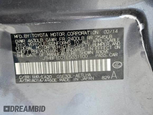 ✅ 2014 Lexus IS 250 • VIN: JTHBF1D21E5031100 • Lot: 56342445. Listed on Copart with 129,498 mi. Free auction sales archive from the USA and detailed vehicle history report at DreamBid. Image 13.