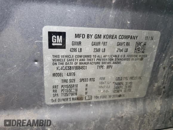 ✅ 2015 Buick Encore Leather • VIN: KL4CJCSB1FB084931 • Lot: 82728205. Wystawiony na Copart z przebiegiem 115 257 mil. Bezpłatny archiwum sprzedaży aukcyjnych z USA i szczegółowy raport historii pojazdu na DreamBid. Zdjęcie 12.