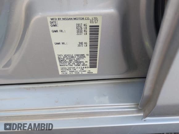 ✅ 2017 Nissan Altima SR • VIN: 1N4AL3AP1HC215489 • Lot: 43587237. Listed on IAAI with 74,718 mi. Free auction sales archive from the USA and detailed vehicle history report at DreamBid. Image 9.