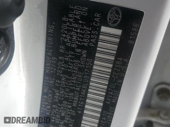 ✅ 2020 Toyota Camry SE • VIN: 4T1G11AK8LU917150 • Лот: 81647735. Опубликован ранее на Copart с пробегом 91 027 миль. Бесплатный доступ к архиву аукционных продаж из США и подробный отчёт об истории автомобиля на DreamBid. Изображение 12.