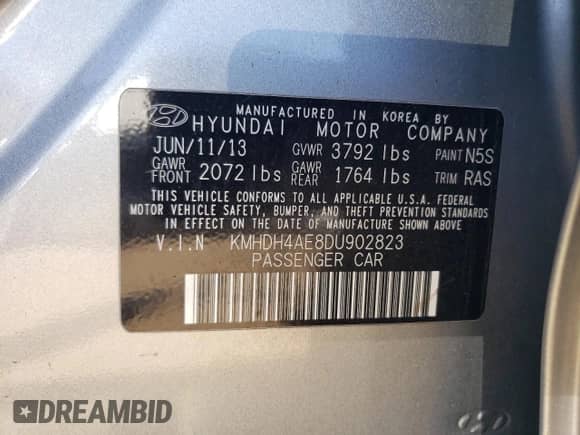 2013 Hyundai Elantra GLS с VIN KMHDH4AE8DU902823, выставлен на аукционе Copart как лот 81783065 с пробегом 151 980 миль миль и Списание • Salvage title. История ставок и продаж доступна на DreamBid. Изображение 12.