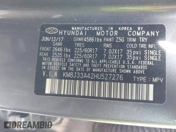 2017 Hyundai Tucson SE z VIN KM8J33A42HU527276, wystawiony jako IAAI lot #43456757 z przebiegiem 153 884 mil mil oraz . Historia ofert i sprzedaży dostępna na DreamBid. Obrazek 9.