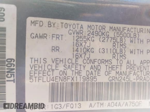 ✅ 2015 Toyota Tacoma • VIN: 5TFLU4EN8FX119895 • Lot: 43670596. Listed on IAAI with 185,866 mi. Free auction sales archive from the USA and detailed vehicle history report at DreamBid. Image 9.