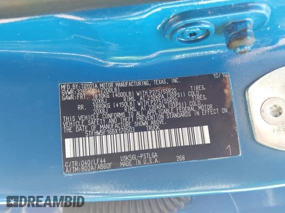 ✅ 2011 Toyota Tundra Limited • VIN: 5TFHW5F16BX170503 • Lot: 42294107. Wystawiony na IAAI z przebiegiem 179 366 mil. Bezpłatny archiwum sprzedaży aukcyjnych z USA i szczegółowy raport historii pojazdu na DreamBid. Zdjęcie 9.