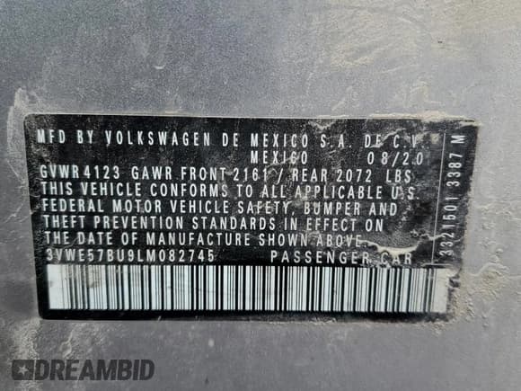 ✅ 2020 Volkswagen Jetta SEL • VIN: 3VWE57BU9LM082745 • Лот: 90603335. Опубликован ранее на Copart с пробегом Не указан. Бесплатный доступ к архиву аукционных продаж из США и подробный отчёт об истории автомобиля на DreamBid. Изображение 13.