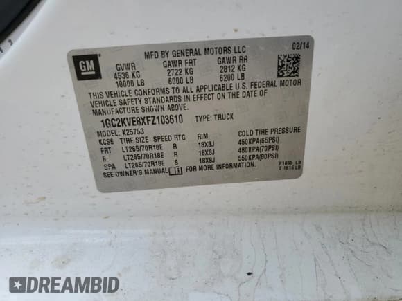 ✅ 2015 Chevrolet Silverado 2500HD LT • VIN: 1GC2KVE8XFZ103610 • Лот: 85721585. Опубликован ранее на Copart с пробегом 255 773 миль. Бесплатный доступ к архиву аукционных продаж из США и подробный отчёт об истории автомобиля на DreamBid. Изображение 12.