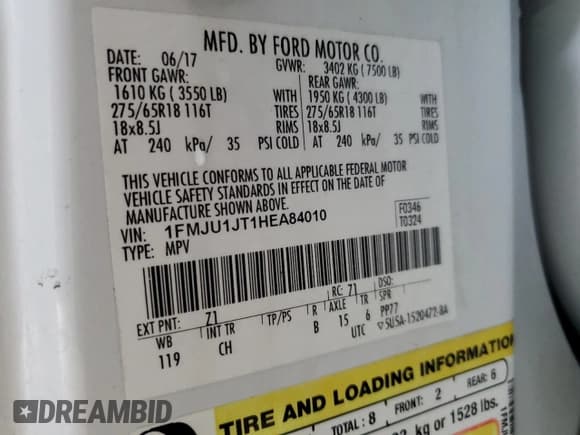 ✅ 2017 Ford Expedition XLT • VIN: 1FMJU1JT1HEA84010 • Lot: 82721065. Wystawiony na Copart z przebiegiem 119 919 mil. Bezpłatny archiwum sprzedaży aukcyjnych z USA i szczegółowy raport historii pojazdu na DreamBid. Zdjęcie 13.