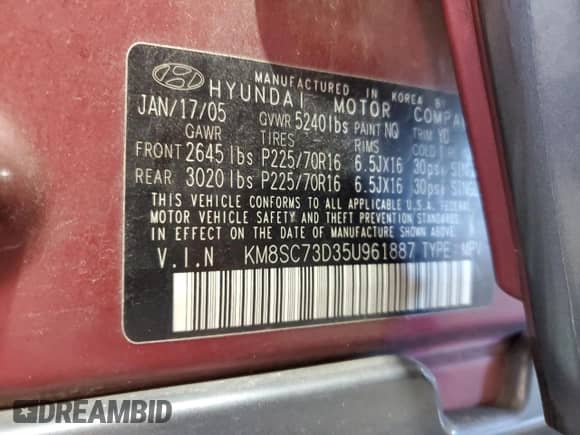 2005 Hyundai Santa Fe GLS с VIN KM8SC73D35U961887, выставлен на аукционе Copart как лот 73164864 с пробегом 138 537 миль миль и Списание • Salvage title. История ставок и продаж доступна на DreamBid. Изображение 14.