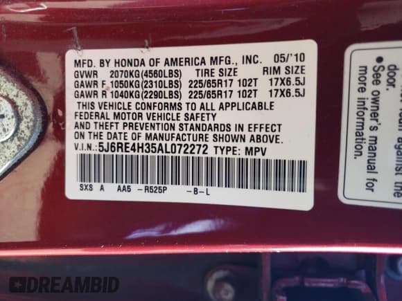 ✅ 2010 Honda CR-V LX • VIN: 5J6RE4H35AL072272 • Лот: 89671055. Опубликован ранее на Copart с пробегом 76 518 миль. Бесплатный доступ к архиву аукционных продаж из США и подробный отчёт об истории автомобиля на DreamBid. Изображение 13.