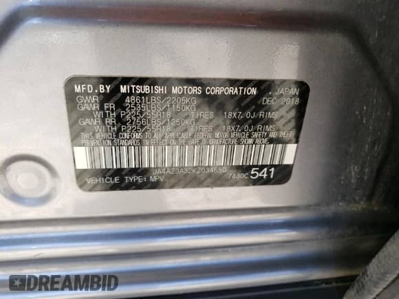 2019 Mitsubishi Outlander ES with VIN JA4AZ3A32KZ034650, listed as a Copart auction lot 89467585 with 119,656 mi miles and Clean title. Bid and sale history available at DreamBid. Image 13.