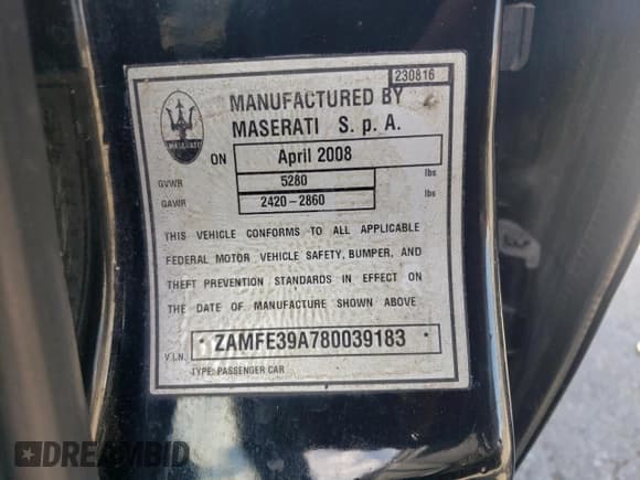 ✅ 2008 Maserati Quattroporte • VIN: ZAMFE39A780039183 • Лот: 55445285. Опубликован ранее на Copart с пробегом 29 429 миль. Бесплатный доступ к архиву аукционных продаж из США и подробный отчёт об истории автомобиля на DreamBid. Изображение 12.