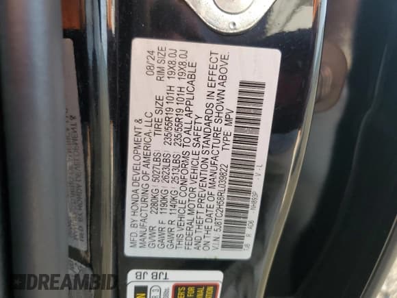 ✅ 2024 Acura RDX Technology • VIN: 5J8TC2H58RL039822 • Lot: 80167025. Listed on Copart with 13,323 mi. Free auction sales archive from the USA and detailed vehicle history report at DreamBid. Image 13.