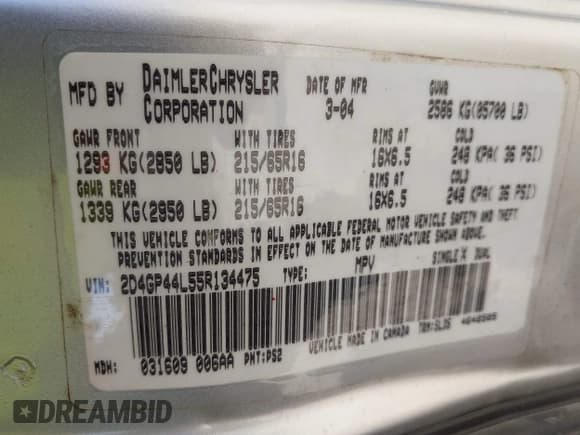 ✅ 2005 Dodge Caravan SXT • VIN: 2D4GP44L55R134475 • Lot: 43575271. Listed on IAAI with 200,475 mi. Free auction sales archive from the USA and detailed vehicle history report at DreamBid. Image 9.