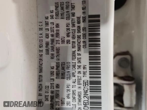 ✅ 2022 Mazda CX-30 S Premium • VIN: 3MVDMBDL2NM401560 • Lot: 91475235. Wystawiony na Copart z przebiegiem 53 745 mil. Bezpłatny archiwum sprzedaży aukcyjnych z USA i szczegółowy raport historii pojazdu na DreamBid. Zdjęcie 13.