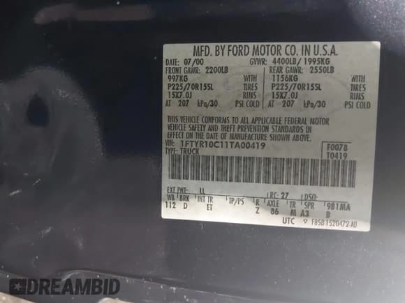 ✅ 2001 Ford Ranger XL • VIN: 1FTYR10C11TA00419 • Lot: 42535908. Wystawiony na IAAI z przebiegiem 203 067 mil. Bezpłatny archiwum sprzedaży aukcyjnych z USA i szczegółowy raport historii pojazdu na DreamBid. Zdjęcie 9.