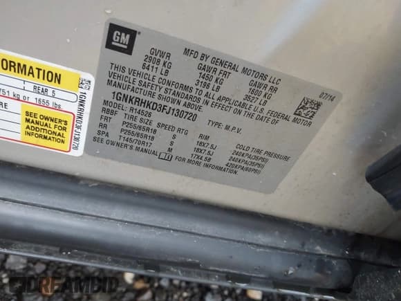 ✅ 2015 Chevrolet Traverse LT • VIN: 1GNKRHKD3FJ130720 • Lot: 43306819. Listed on IAAI with Not provided. Free auction sales archive from the USA and detailed vehicle history report at DreamBid. Image 9.