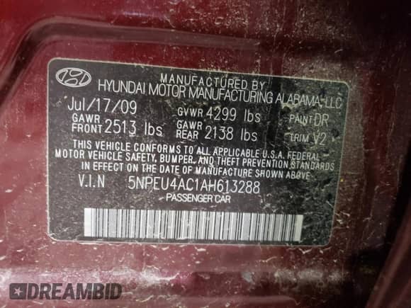 2010 Hyundai Sonata Limited with VIN 5NPEU4AC1AH613288, listed as a Copart auction lot 69849494 with 168,731 mi miles and Salvage title. Bid and sale history available at DreamBid. Image 12.