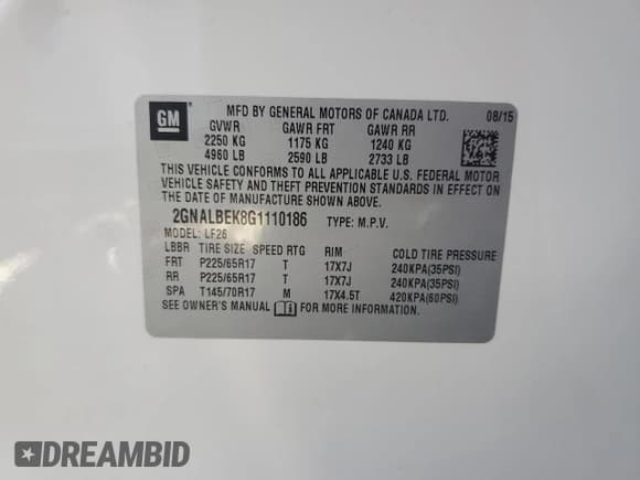 ✅ 2016 Chevrolet Equinox LS • VIN: 2GNALBEK8G1110186 • Лот: 66795044. Опубликован ранее на Copart с пробегом 117 387 миль. Бесплатный доступ к архиву аукционных продаж из США и подробный отчёт об истории автомобиля на DreamBid. Изображение 15.