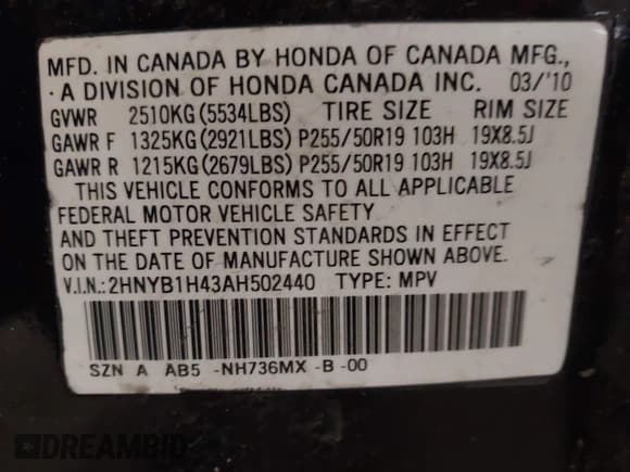 ✅ 2010 Acura ZDX Technology • VIN: 2HNYB1H43AH502440 • Lot: 42197186. Listed on IAAI with 152,194 mi. Free auction sales archive from the USA and detailed vehicle history report at DreamBid. Image 9.