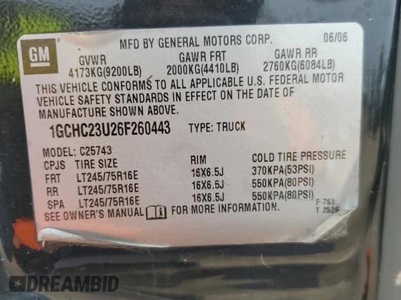 ✅ 2006 Chevrolet Silverado 2500HD Work Truck • VIN: 1GCHC23U26F260443 • Lot: 45723185. Wystawiony na Copart z przebiegiem 222 127 mil. Bezpłatny archiwum sprzedaży aukcyjnych z USA i szczegółowy raport historii pojazdu na DreamBid. Zdjęcie 13.