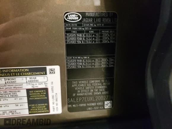 ✅ 2020 Land Rover Defender SE • VIN: SALEP7EUXL2002734 • Лот: 50553204. Опубликован ранее на Copart с пробегом 36 600 миль. Бесплатный доступ к архиву аукционных продаж из США и подробный отчёт об истории автомобиля на DreamBid. Изображение 13.