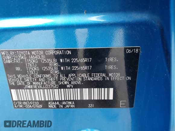 ✅ 2018 Toyota RAV4 XLE • VIN: JTMRFREVXJJ237542 • Lot: 43509272. Listed on IAAI with 84,302 mi. Free auction sales archive from the USA and detailed vehicle history report at DreamBid. Image 9.