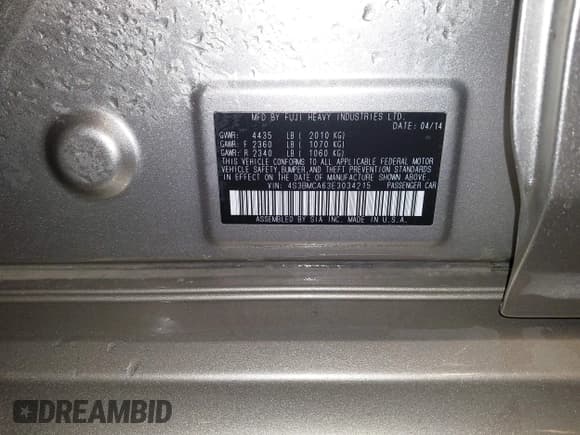 ✅ 2014 Subaru Legacy 2.5i • VIN: 4S3BMCA63E3034215 • Lot: 43552894. Wystawiony na IAAI z przebiegiem 135 351 mil. Bezpłatny archiwum sprzedaży aukcyjnych z USA i szczegółowy raport historii pojazdu na DreamBid. Zdjęcie 9.