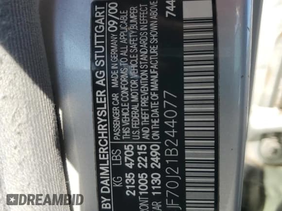 ✅ 2001 Mercedes-Benz E 320 • VIN: WDBJF70J21B244077 • Лот: 81507975. Опубликован ранее на Copart с пробегом 153 632 миль. Бесплатный доступ к архиву аукционных продаж из США и подробный отчёт об истории автомобиля на DreamBid. Изображение 12.