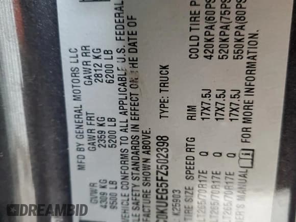 ✅ 2015 Chevrolet Silverado 2500HD Work Truck • VIN: 1GC0KUEG5FZ502398 • Lot: 67408955. Listed on Copart with 94,754 mi. Free auction sales archive from the USA and detailed vehicle history report at DreamBid. Image 12.