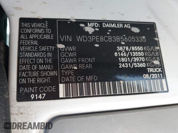 ✅ 2011 Mercedes-Benz Sprinter Cargo • VIN: WD3PE8CB3B5605335 • Лот: 43354345. Опубликован ранее на IAAI с пробегом 421 045 миль. Бесплатный доступ к архиву аукционных продаж из США и подробный отчёт об истории автомобиля на DreamBid. Изображение 9.