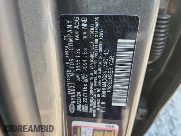 ✅ 2024 Hyundai Elantra SEL • VIN: KMHLM4DG3RU740143 • Lot: 80167805. Listed on Copart with 24,053 mi. Free auction sales archive from the USA and detailed vehicle history report at DreamBid. Image 12.