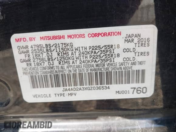 2016 Mitsubishi Outlander ES с VIN JA4AD2A3XGZ036534, выставлен на аукционе IAAI как лот 43452074 с пробегом 225 426 миль миль и . История ставок и продаж доступна на DreamBid. Изображение 9.