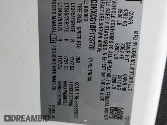 ✅ 2011 Chevrolet Silverado 2500HD LT • VIN: 1GC0KXCG1BF173778 • Lot: 84734464. Listed on Copart with 23,864 mi. Free auction sales archive from the USA and detailed vehicle history report at DreamBid. Image 12.