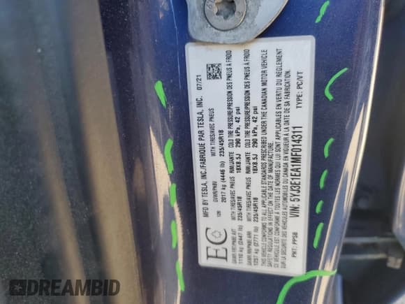 ✅ 2021 Tesla Model 3 Standard Range Plus • VIN: 5YJ3E1EA1MF014311 • Lot: 80859955. Wystawiony na Copart z przebiegiem 101 996 mil. Bezpłatny archiwum sprzedaży aukcyjnych z USA i szczegółowy raport historii pojazdu na DreamBid. Zdjęcie 13.